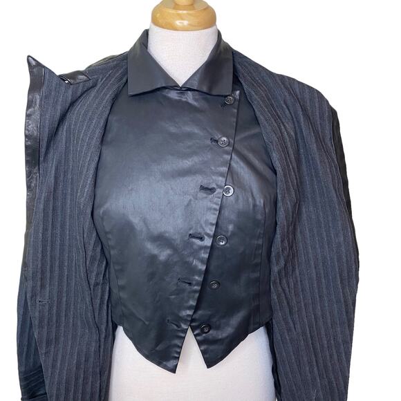 GARY GRAHAM Double Layer Faux Leather Pinstriped Black Gray Blazer Size 4 - Picture 6 of 14